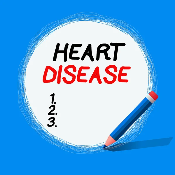Text sign showing Heart Disease. Conceptual photo A type of disease that affects the heart or blood vessels Freehand Scribbling of circular lines Using Pencil on White Solid Circle. — Stock Photo, Image