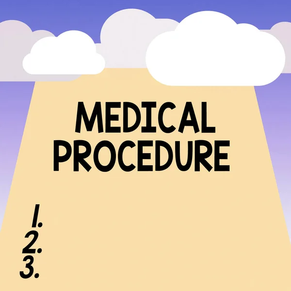 Word writing text Medical Procedure. Business concept for a course of action intended to achieve a result of healthcare Blank Clouds Halftone above Empty Vertical Rectangular Board Text space. — Stock Photo, Image
