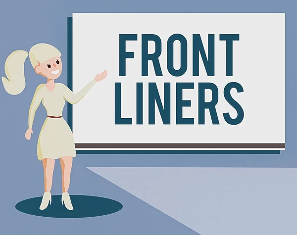 A Frontliners-t ábrázoló levél. Üzleti fotó bemutatja a legfontosabb vagy befolyásos pozíció egy vita vagy mozgalom. Wo analízis Bemutatása Audio Visual Blank Projector Screen. — Stock Fotó