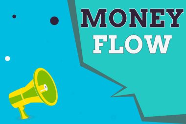 Para akışını gösteren bir not yazıyorum. Günümüz Megafon Hoparlörü ve Boş Geometrik Şekil Yarım Konuşma Baloncuğu 'nda bunu gösteren iş fotoğrafı gösterimi olumlu veya olumsuz bir göstergedir..