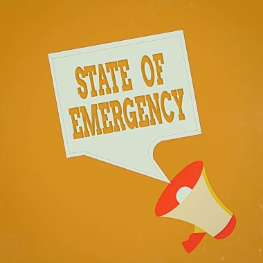 Kelime yazma acil durum mesajı. Ulusal düzeyde Megafon ve Boş Hudutlu Meydan Konuşması Kamu Duyurusu 'nu etkileyen aşırı bir durumu kabul etme konsepti.