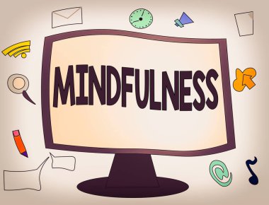 Farkındalığı gösteren kavramsal el yazısı. Bir kişinin dikkatini toplayarak elde edilen iş fotoğrafı görüntüleme durumu Web Uygulama Yazılım simgeleri Bilgisayar İzleyicisi.