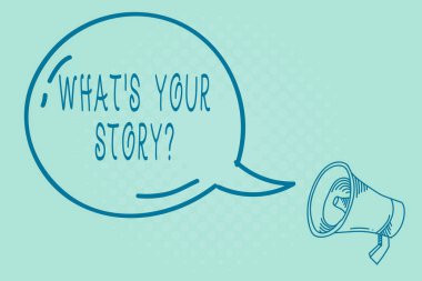 Hikaye Sorunu 'nu gösteren metin işareti. Kavramsal fotoğraf ya bize hayat tecrübelerinizi ve başarınızı anlatın ya da Parlak ikon ve Taslak Megafonla Şeffaf Konuşma Baloncuğu Boş.
