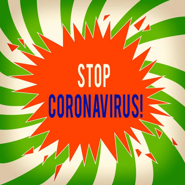 Skriva text och stoppa Coronavirus. Begreppet mening Sjukdom medvetenhet kampanj kämpar för att minska COVID19 fall Blank Exploding sprickbildning bryta tal Bubble Sound Effect on Burst. — Stockfoto