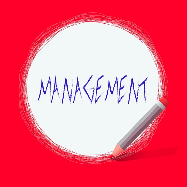 Text sign showing Management. Conceptual photo the authoritative act of directing or controlling things Freehand Scribbling of circular lines Using Pencil on White Solid Circle. — Stock Photo, Image