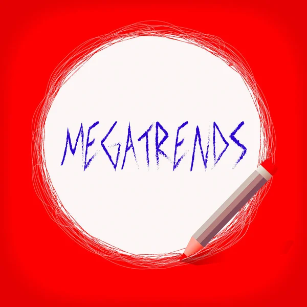 Znak tekstowy pokazujący Megatrends. Conceptual photo globalne wzorce związane z zachowaniem mobilności i środowiska Freehand Pisanie okrągłych linii za pomocą ołówka na White Solid Circle. — Zdjęcie stockowe