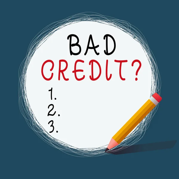 Conceptual hand writing showing Bad Credit Question. Business photo text a bad credit score due to nonpayment of loans Scribbling of circular lines Using Pencil White Solid Circle. — Stock Photo, Image