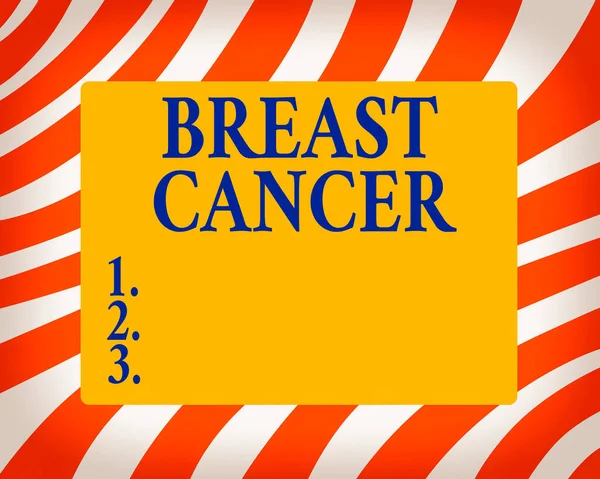 Znak tekstowy wskazujący raka piersi. Conceptual photo disease, w którym komórki w piersi rosną poza kontrolą Horyzontalny prostokątny kształt z giętym rogu puste cztery strony Rysunek. — Zdjęcie stockowe