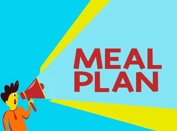 문자 메시지 작성 Meal Plan. ( 영어 ) Man standing talking Holding Megaphone with Extended Volume Pitch Power - 공식 웹 사이트. — 스톡 사진