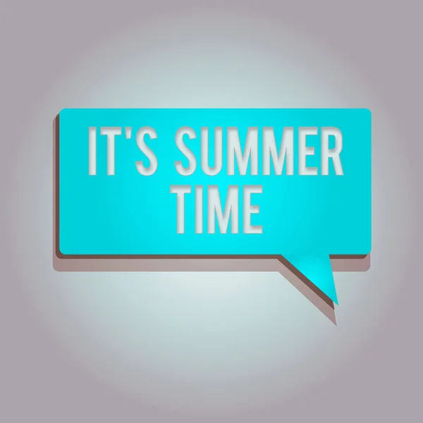 Word writing text It S Summer Time. Business concept for season for fun and excitement enjoying the sunny weather Rectangular shape Solid color Halftone Blank Speech Bubble with Shadow. — Stock Photo, Image