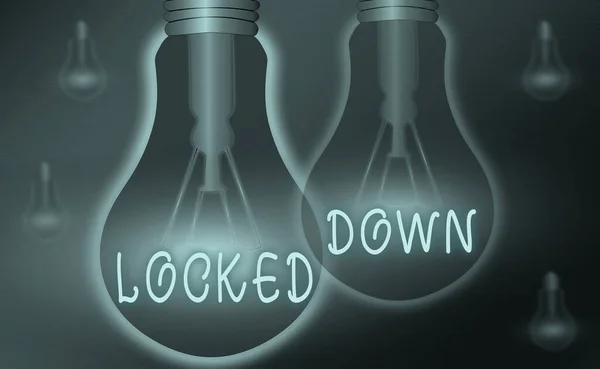 Text sign showing Locked Down. Conceptual photo emergency measure which showing prevented from restricted area Realistic colored vintage light bulbs, idea sign solution thinking concept.