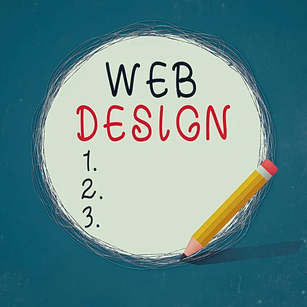 Conceptual hand writing showing Web Design. Business photo text website creation which includes layout, content, and graphics Scribbling of circular lines Using Pencil White Solid Circle.