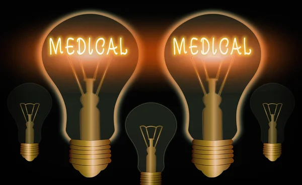 Skriftlig anteckning om recept. Affärsfoto visa upp vårdprogram som genomförs av en läkare Realistiska färgade vintage glödlampor, idé sign lösning. — Stockfoto