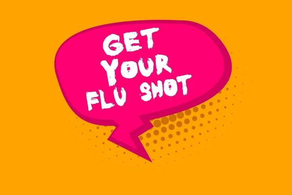 Текстовый знак "Сделай прививку от гриппа". Концептуальная фотоиммунизация проводится ежегодно для защиты от гриппа Пустой Облонг Полутоновый пузырь речи Текстовый воздушный шар с Zigzag Tail and Shade . — стоковое фото