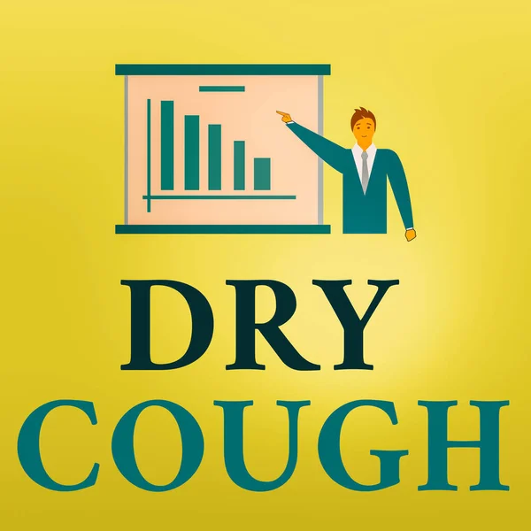 Word writing text Dry Cough. Business concept for cough that are not accompanied by phlegm production or mucus Man in Business Suit Standing Pointing a Board with Bar Chart Copy Space. — Stock Photo, Image