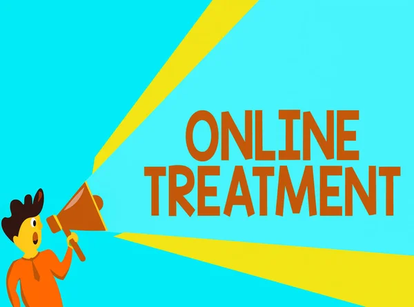 Текст написания слов Online Treatment. Бизнес-концепция по предоставлению психиатрических услуг через интернет: "Мегафон" расширил объем услуг . — стоковое фото