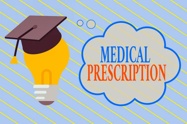 Word writing text Medical Rezept. Geschäftskonzept für ein Gesundheitsprogramm, das von einem Arzt umgesetzt wird 3D-Graduiertenmützen-Denken auf Birne mit leerer Cloud-Gedankenblase. — Stockfoto