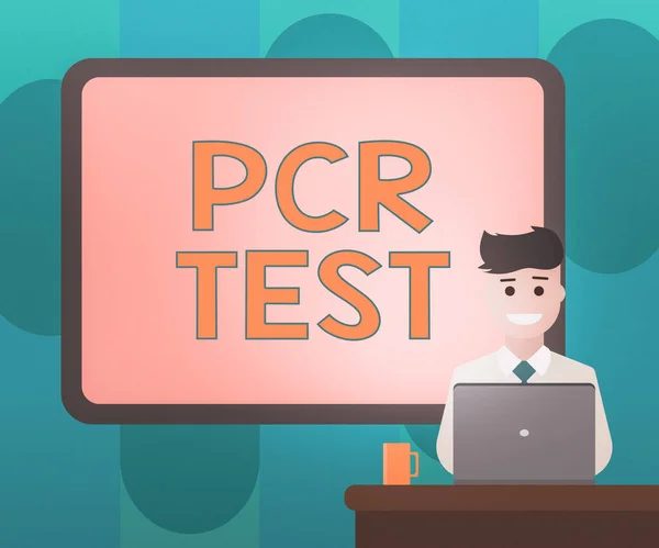 Pcr Test 라고 쓰기도 한다. 개념 이의 미하는 바에 따르면 , DNA Blank Border Board in the short seqce of DNA Blank Border Board behind Man Smiling with Laptop Mug on Desk. — 스톡 사진