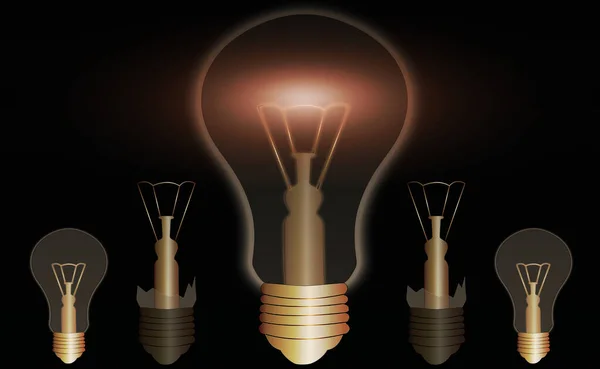 Реалистичный и цветной винтажный светящиеся лампочки Прозрачный набор с включенными лампами в стиле лофт иллюстрация. Плоский графический дизайн, знак идеи, решение, концепция мышления . — стоковое фото