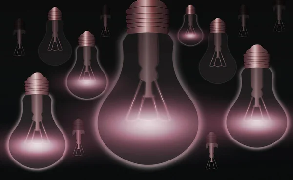 Реалістичний і кольоровий старовинні світяться лампочки прозорий набір з включеними лампами в стилі лофт ілюстрації. Плоский графічний дизайн, знак ідеї, рішення, концепція мислення . — стокове фото