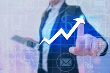 Oklu Çizgi Yukarı İlerleyen İlerleme Belirli Noktaları Göstererek Belirli Noktaları Gösteriyor. Sembol Dijital Çizelgesi Yükseliyor Temsili Başarı Kâr Gelirleri.