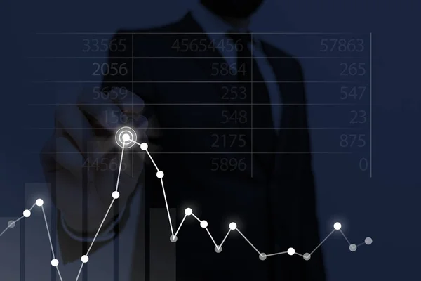 Ilustre el gráfico de barras de rendimiento de tendencia descendente ascendente Ganancia anual inestable. Mostrando un crecimiento ascendente a la baja Movimiento incierto Gráfico de acciones financieras de alto riesgo Informe de situación —  Fotos de Stock