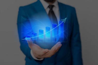 Erkek Akıllı Telefon Yükselen Eğilimler Performans Çubuğu Grafik Geliri Artırıyor. Yükselen Artan Hareket, Yükselen Finansal Hisse Çizelgesi Durum Raporu Gösteriliyor.