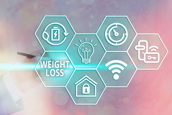 Handwriting text writing Weight Loss. Concept meaning a reduction of the total body mass due to a mean loss of fluid Grids and different set up of the icons latest digital technology concept.