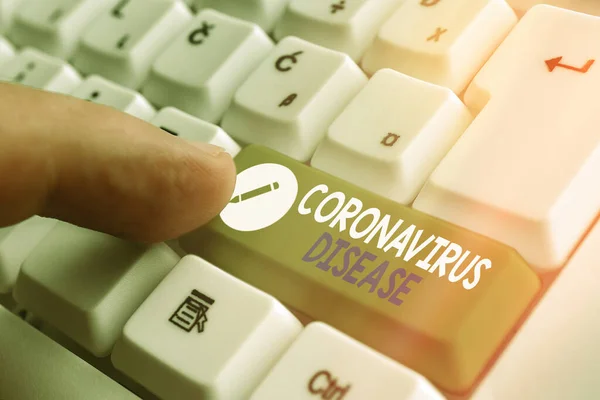 Ordskrivning text Coronavirus sjukdom. Affärsidé för definieras som sjukdom orsakad av ett nytt virus SARSCoV2 White pc tangentbord med tomt anteckningspapper ovanför vit nyckel kopiera utrymme. — Stockfoto
