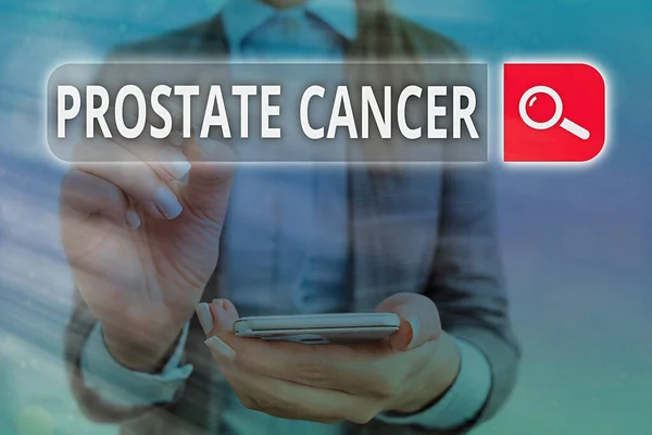 Handwriting text Prostate Cancer. Concept meaning development of cancer in the male reproductive system Web search digital information futuristic technology network connection. — Stock Photo, Image