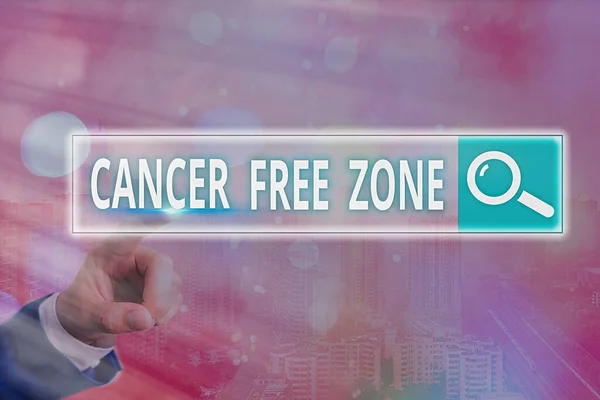 Rukopis psaní textu Cancer Free Zone. Koncepce znamená podporu pacientů s rakovinou a zvyšování povědomí o rakovině Webové vyhledávání digitální informační futuristické technologie připojení k síti. — Stock fotografie