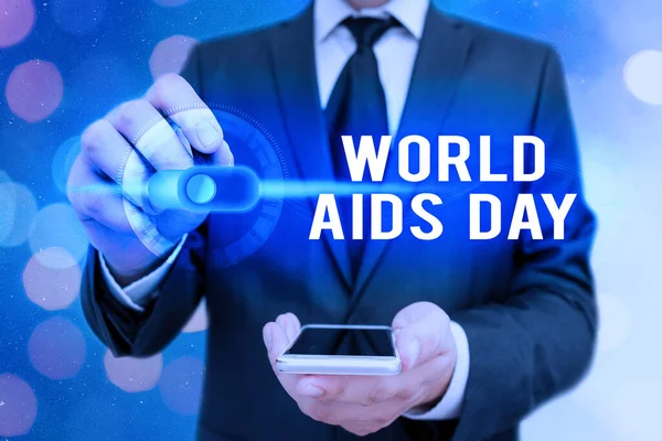 Woordschrijvende tekst World Aids Day. Bedrijfsconcept voor een internationale dag om het bewustzijn van de AIDS-pandemie te vergroten Grafisch hangslotje voor webdatabeveiliging toepassingssysteem. — Stockfoto