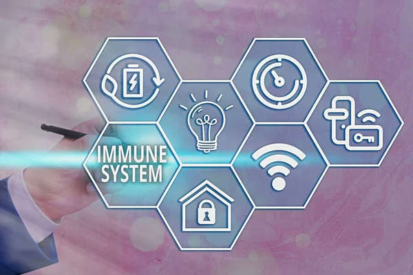 Handwriting text writing Immune System. Concept meaning a bodily system that protects the body from foreign substances Grids and different set up of the icons latest digital technology concept.