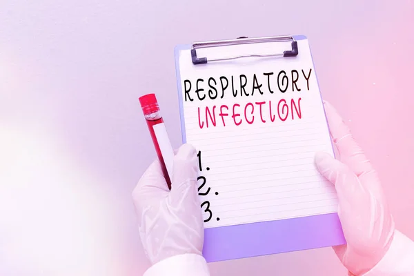 Handwriting text Respiratory Infection. Concept meaning any infectious disease that directly affects the normal breathing Laboratory blood test sample shown for medical diagnostic analysis result. — Stock Photo, Image