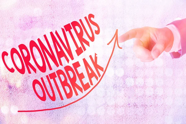 Woord schrijven tekst Coronavirus uitbraak. Business concept voor infectieziekten veroorzaakt door nieuw ontdekte COVID19 digitale pijlpunt curve stijgende opwaartse aanduiding van groei ontwikkeling concept. — Stockfoto