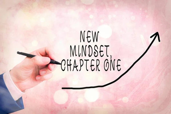 Handwriting text writing New Mindset, Chapter One. Concept meaning change on attitudes and thinking Improve hard work digital arrowhead curve rising upward denoting growth development concept.