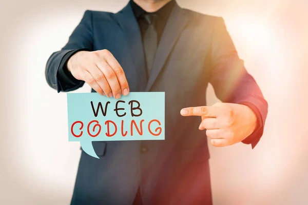Texto de escritura a mano Web Coding. Concepto que significa un sistema de símbolos y reglas usado para representar instrucciones Mostrar diferentes notas adhesivas de color maqueta para enfatizar el contenido . — Foto de Stock