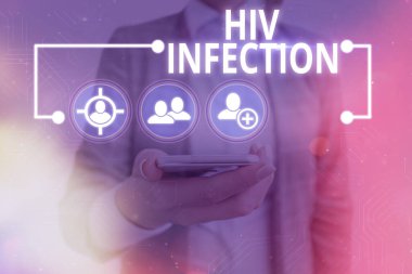 HİV enfeksiyonunu gösteren bir mesaj. HİV enfeksiyonundan kaynaklanan bağışıklık sisteminin bir hastalığı dijital teknoloji ağ bağlantısı bilgi ögeleri simgesi.