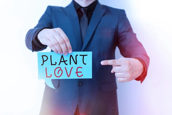 手書きテキスト｜Plant Love.感情的な愛、ケア、サポートのシンボルを意味する概念は、他の人に示されています異なる色のステッカーノートを表示する内容を強調するためのモックアップ. — ストック写真