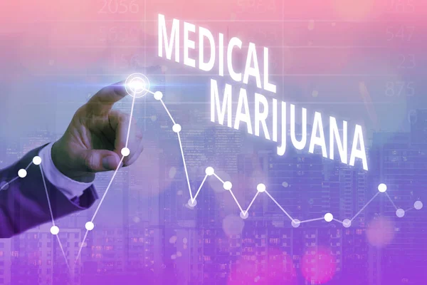 Szóírás orvosi marihuána. Üzleti koncepció csak receptre kapható és betegségek kezelésére használják Nyíl szimbólum felfelé mutató jelölő pontok, amelyek jelentős teljesítményt mutatnak. — Stock Fotó