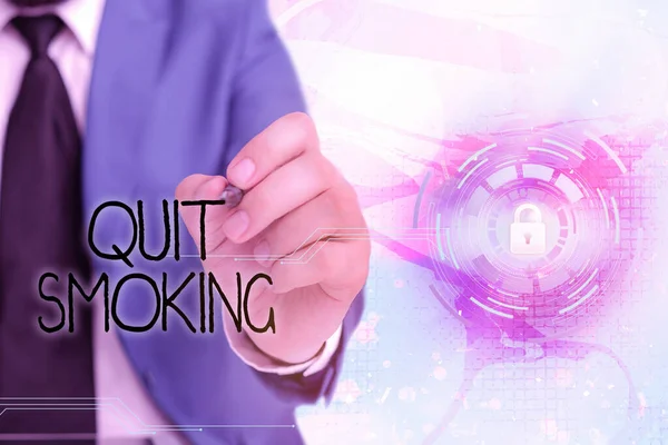 Escribir texto a mano Dejar de fumar. Concepto que significa el proceso de descontinuar o dejar de fumar tabaco Gráficos candado para el sistema de aplicación de seguridad de la información de datos web . — Foto de Stock