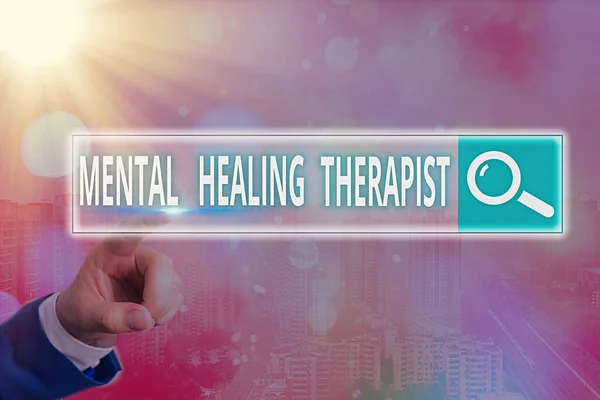 Handwriting text writing Mental Healing Therapist. Concept meaning helping an individual express emotions in healthy ways Web search digital information futuristic technology network connection. — Stock Photo, Image