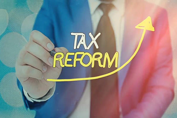 Text sign showing Tax Reform. Conceptual photo government policy about the collection of taxes with business owners digital arrowhead curve rising upward denoting growth development concept. — Stock Photo, Image