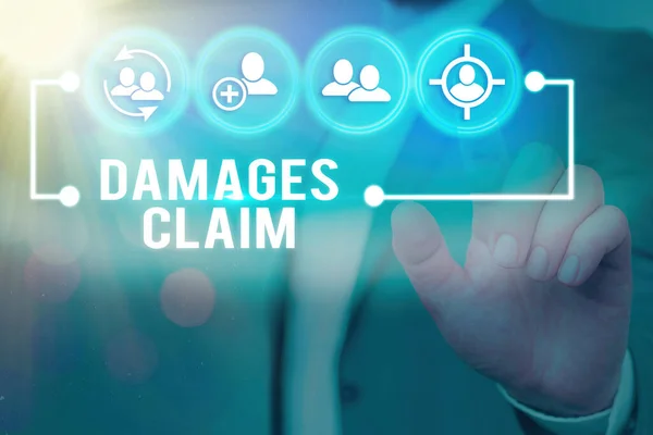 Handwriting text writing Damages Claim. Concept meaning seeks to repair the damages or liability of the victim party Information digital technology network connection infographic elements icon. — Stock Photo, Image