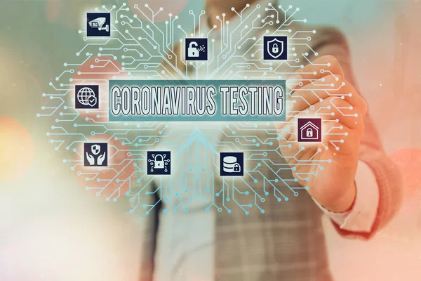 Coronavirus Testing 이라는 문자를 쓴다. SARSCoV2 System Administrator Control, Gear Configuration Settings Tools Concept 를 확인하기 위해 실행 가능 한 환자의 샘플 수집을 위한 비즈니스 개념. — 스톡 사진