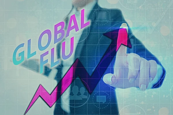 Notatka z Global Flu. Prezentacja zdjęć biznesowych Wspólna choroba zakaźna rozprzestrzenia się na całym świecie szybko Arrow symbol idzie w górę wykazując znaczące osiągnięcie. — Zdjęcie stockowe