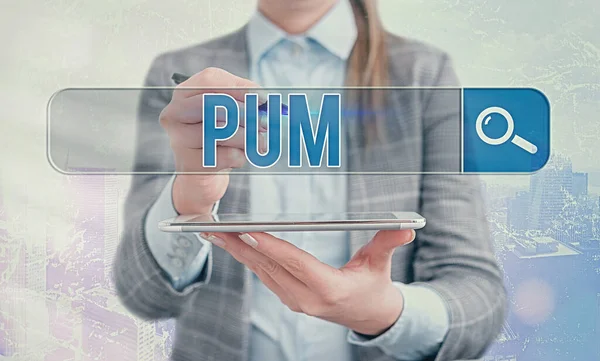 Woord schrijven tekst Pum. Business concept voor ongewenste verandering die kan worden uitgevoerd door legitieme toepassingen Web zoeken digitale informatie futuristische technologie netwerkverbinding. — Stockfoto