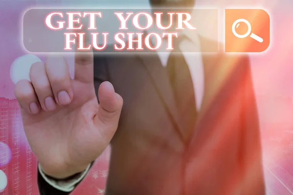 Tekst pisma: Get Your Flu Shot. Koncepcja oznaczająca coroczne szczepienie w celu ochrony przed grypą Internet wyszukiwania informacji cyfrowych futurystyczne połączenie sieciowe technologii. — Zdjęcie stockowe