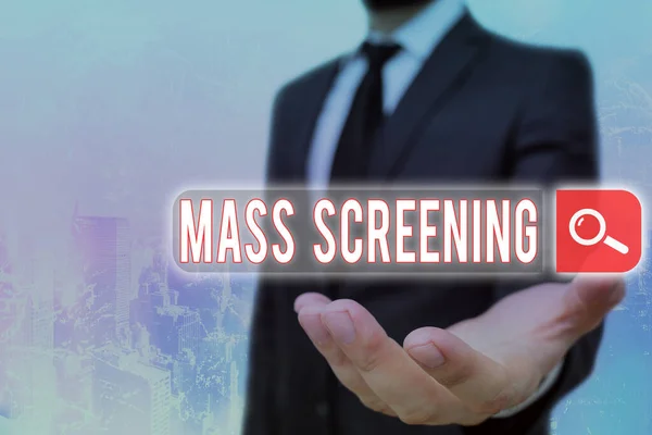 Handwriting text Mass Screening. Concept meaning health evaluation performed at a large amount of population Web search digital information futuristic technology network connection. — Stock Photo, Image