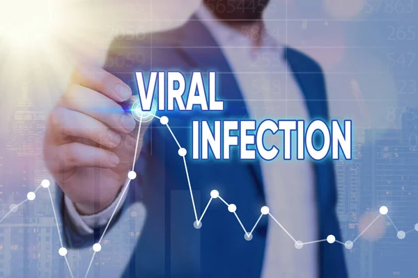 Nota de escrita mostrando Infecção viral. Foto de negócios mostrando Ataque específico das células da reprodução de vírus nocivo Símbolo de seta para cima mostrando realização significativa . — Fotografia de Stock